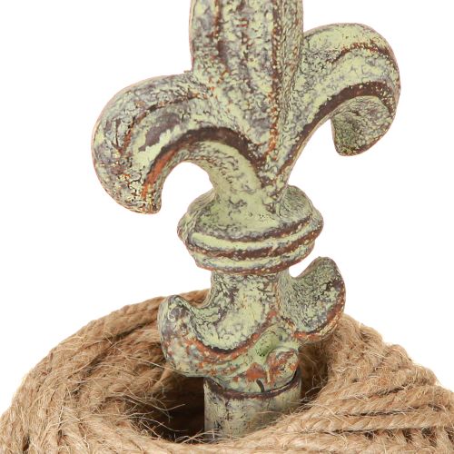 Product Antique decorative metal thread spool holder with lily and jute 20.5cm