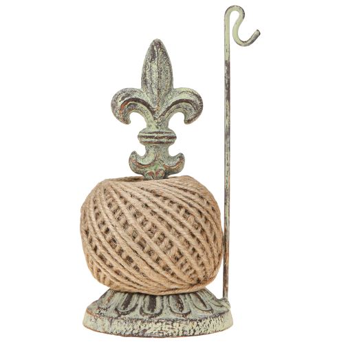 Product Antique decorative metal thread spool holder with lily and jute 20.5cm