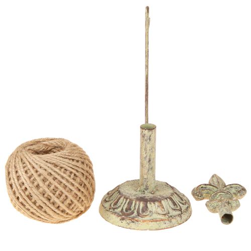 Product Antique decorative metal thread spool holder with lily and jute 20.5cm