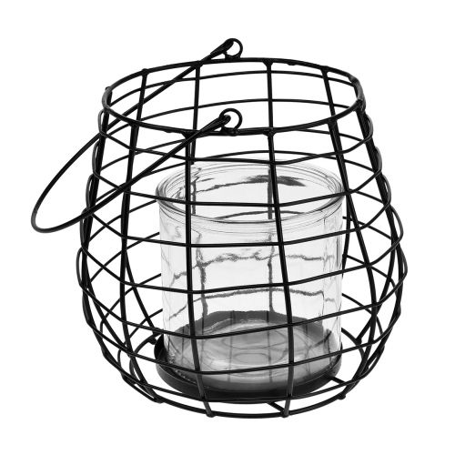 Product Garden lantern with handle black glass Ø17cm H15cm