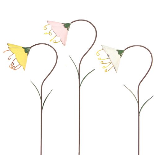 Garden Stake Flower Metal Flowers Yellow Pink White 49cm 3 Pcs