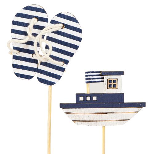 Garden Stake Maritime Wooden Flip Flops Boat Blue White 8cm 12 Pcs