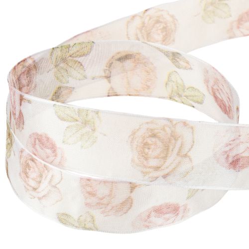 Product Gift ribbon roses organza ribbon with flowers 25mm 20m