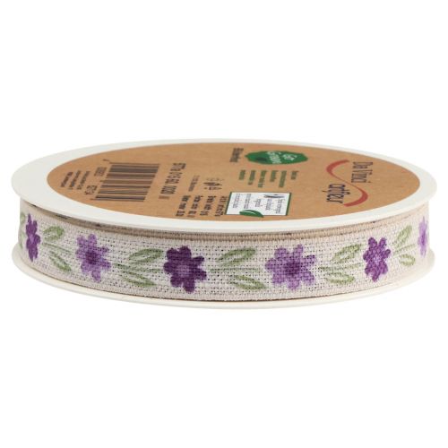 Product Gift ribbon flowers cotton ribbon purple white 15mm 20m