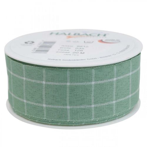 Product Gift ribbon green pastel checkered deco ribbon 35mm 20m