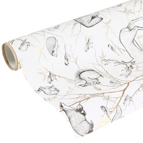 Floristik24 Gift Wrap Animals White Grey Gold Autumn Winter 200cm