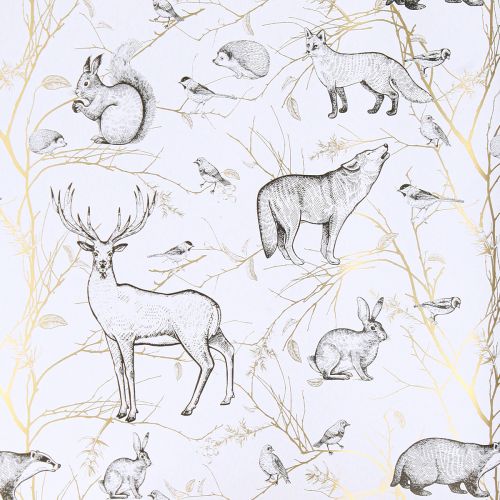 Product Gift Wrap Animals White Grey Gold Autumn Winter 200cm