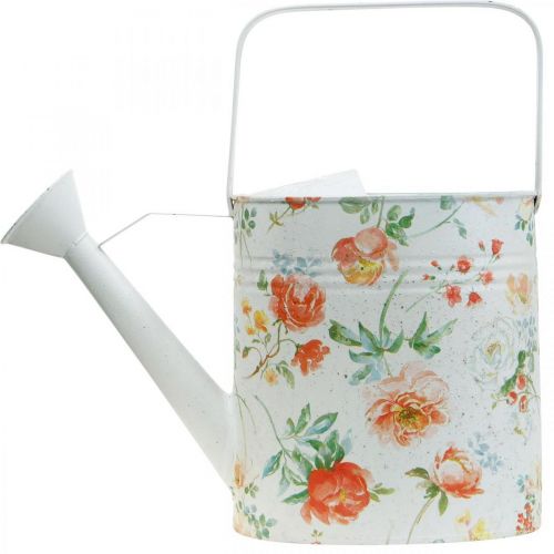 Product Vintage decorative metal watering can with rose motif, summer garden decoration, nostalgic planting can, H31.5 cm