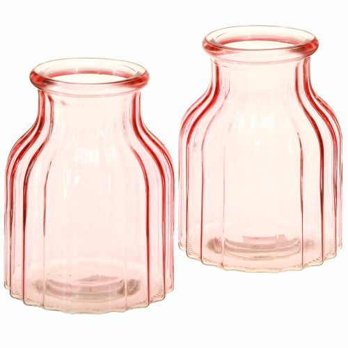 Product Glass flower vase retro pink tinted Ø11cm H14.5cm 2pcs
