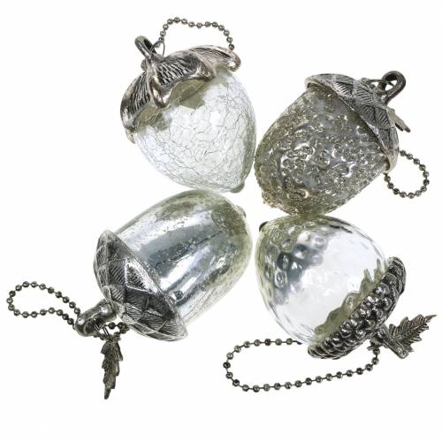 Floristik24 Christmas tree decorations acorn to hang metal glass silver 7cm 4pcs