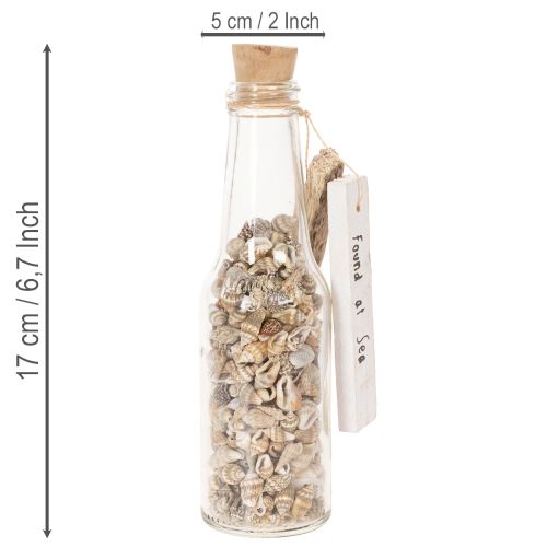 Product Glass bottle decoration with shells and pendant, maritime table decoration, 17cm, 2 pieces