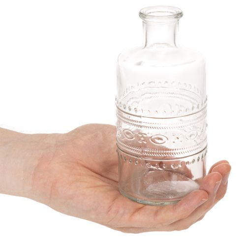 Product Glass bottle with pattern, cylindrical, clear, decorative vase, 15cm, 6 pieces