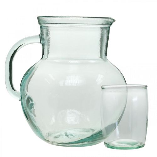 Product Glass Jug with Drinking Glasses, Beverage Set for Serving Bluish Clear H20cm/11.5cm 5 Pieces