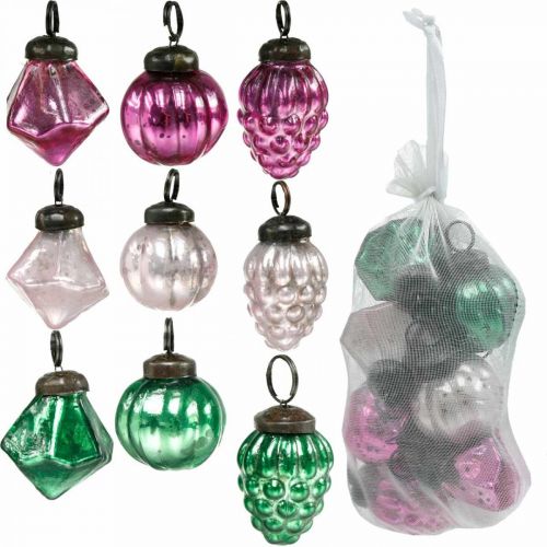 Floristik24 Glass ball mix, diamond/ball/cone made of real glass, antique look Ø3–3.5 cm H4.5–5.5 cm 9 pieces