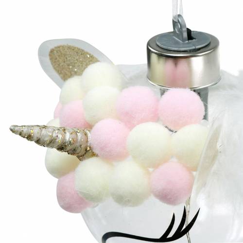 Floristik24 Christmas tree ball unicorn with LED light chain candy colors, transparent glass, pompom Ø8cm For batteries
