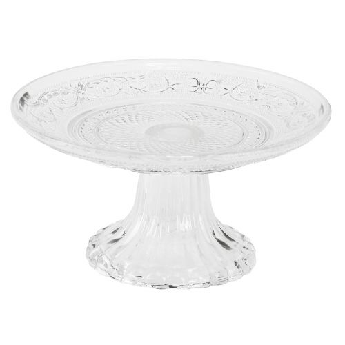 Floristik24.ie Glass plate on foot Flat glass bowl with pattern Clear O15cm