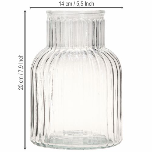 Floristik24 Glass vase flower vase glass grooves retro clear Ø13.5cm H20cm