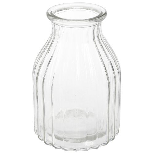 Floristik24 Glass vase vase grooves decorative glass clear Ø12cm H18cm 2pcs