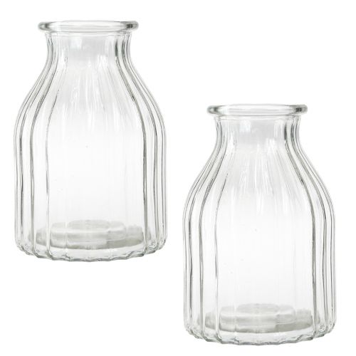 Product Glass vase vase grooves decorative glass clear Ø12cm H18cm 2pcs