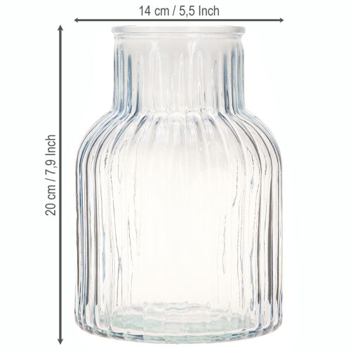 Product Flower vase with grooves glass vase in blue Ø13.5cm H20cm