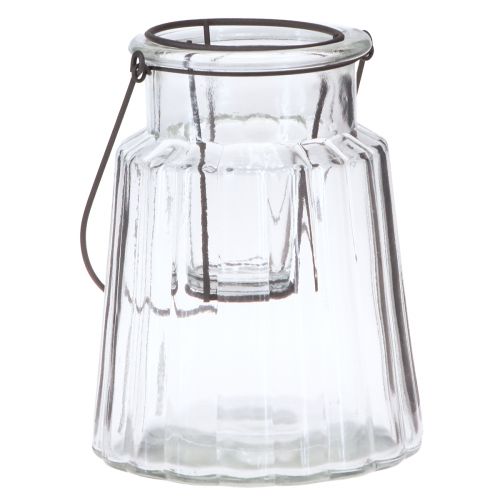 Floristik24 Glass lantern with handle glass clear Ø14cm H18cm