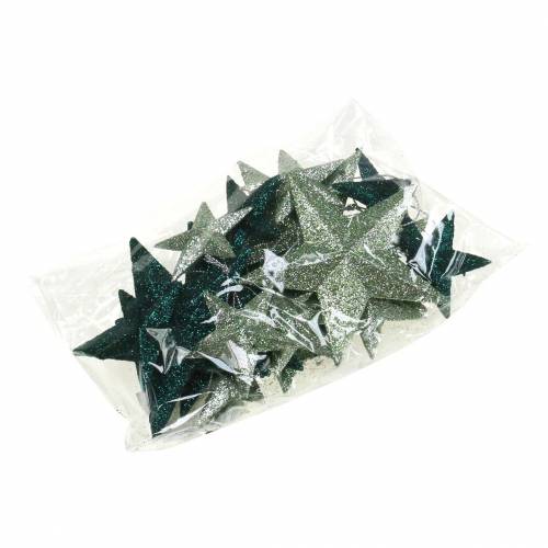 Product Glitter star set decorative hangers and scatter decoration emerald, light green 9cm/5cm 18 pcs