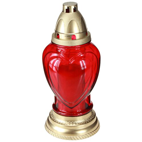 Product Grave light glass heart grave lantern red Ø10.5cm H25.5cm