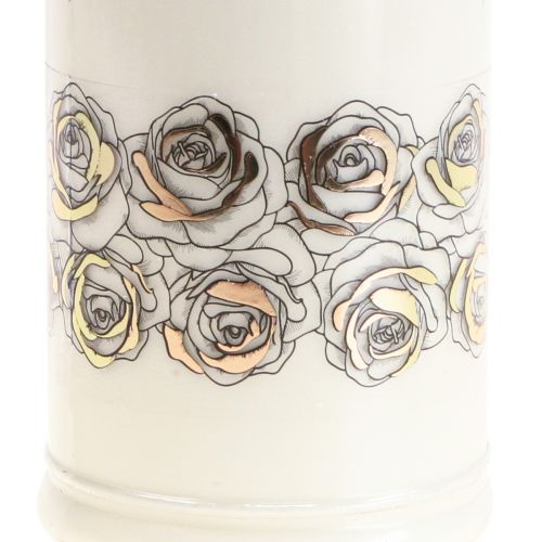 Product Grave candle white roses gold mourning light Ø7cm H18cm 77h