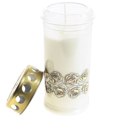 Product Grave candle white roses gold mourning light Ø7cm H18cm 77h