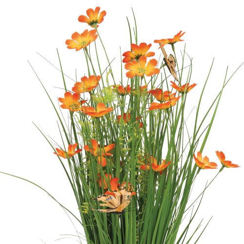 Floristik24 Bunch of grass with flowers and butterflies orange 70cm