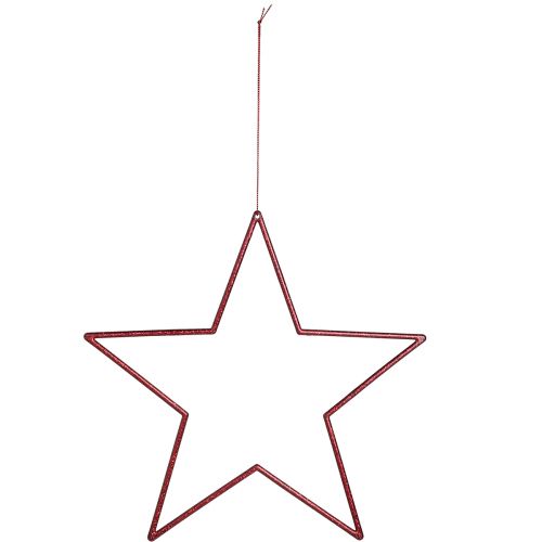 Product Large decorative stars red for hanging stars with glitter 24cm 6 pcs