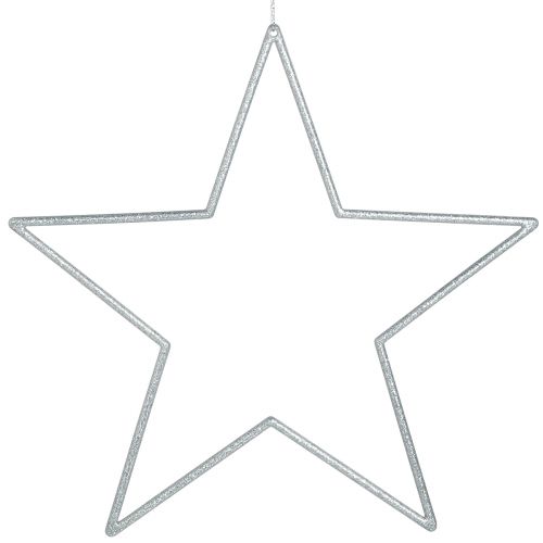 Large decorative stars silver glitter decoration for hanging 24cm 6 pcs