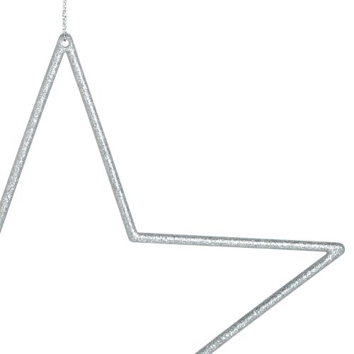 Product Large decorative stars silver glitter decoration for hanging 24cm 6 pcs