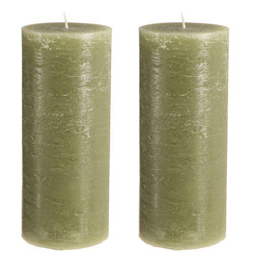 Product Large candles pillar candles olive green 85x200mm 2 pcs