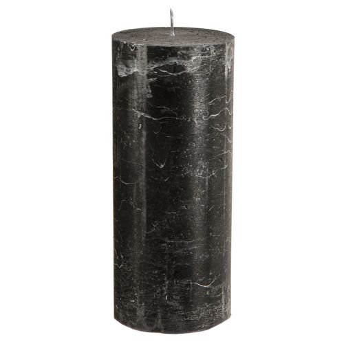 Large pillar candles black marble look 85x200mm 2 pcs