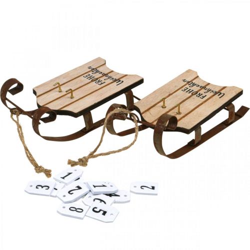 Product Decorative Sleigh Wooden Calendar Advent Rust L14.5cm 2 pcs