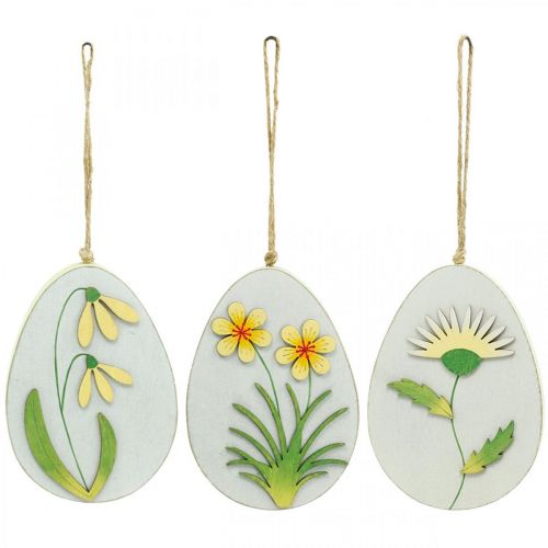 Product Eggs to hang, wooden Easter eggs, flower motif, dandelion snowdrop Winterling H14cm 3pcs