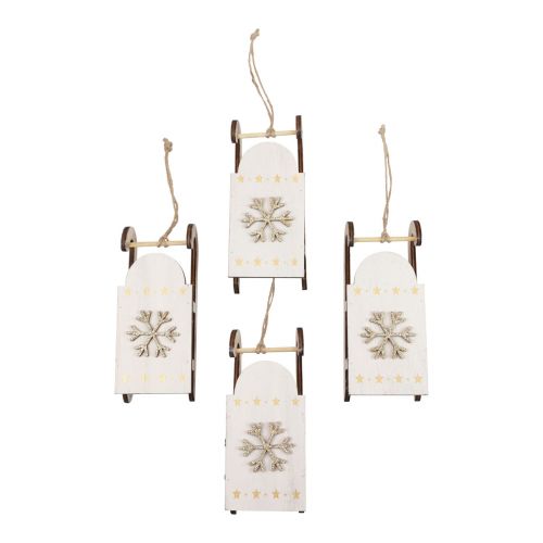 Product Christmas sleigh wood white/gold 15.5x6.5x4cm 4pcs