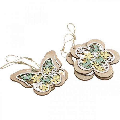 Product Butterfly to hang, wooden pendant flower, spring decoration with glitter H11/14.5cm 4pcs