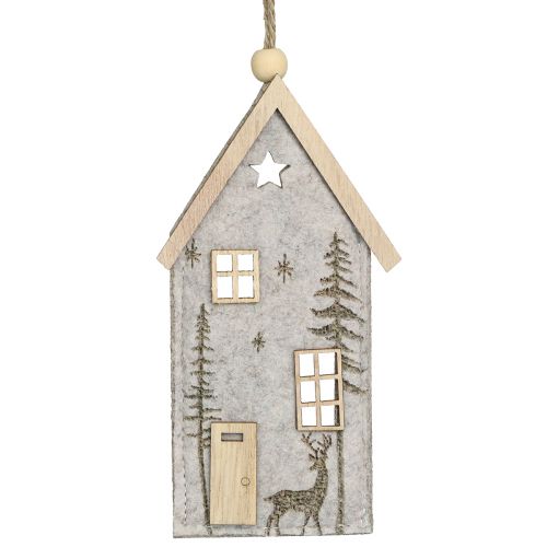 House for hanging Christmas felt decoration beige 15cm 6 pcs