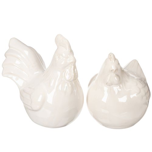Product Chicken figurine, glossy glazed, for modern home decor, 17cm, 2 pieces