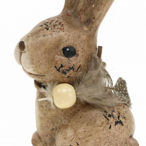 Product Decorative figures rabbits with feather and wooden bead brown assorted 7cm x 4.9cm H 10cm 2pcs