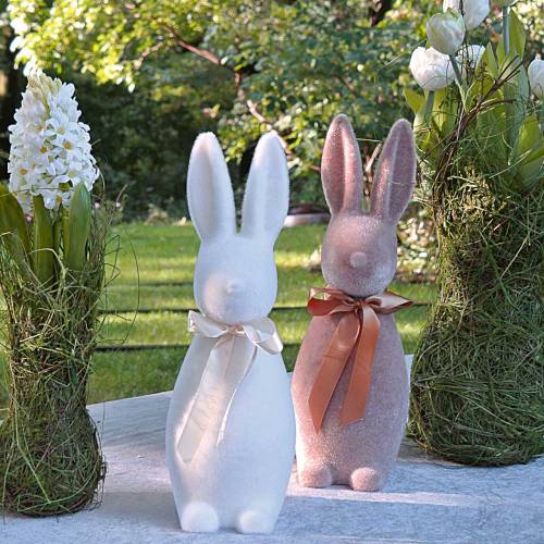 Product Bunny flocked cream white H49cm