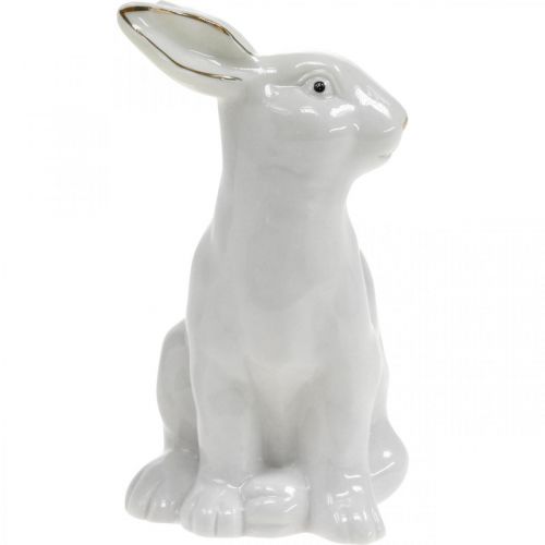 Product Easter bunny white-golden, spring decoration, ceramic figure white, golden H13cm 2pcs