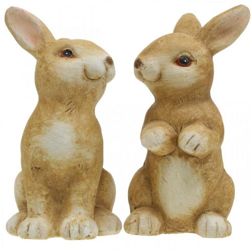 Product Bunny sitting, ceramic decoration, Easter, pair of bunnies brown H15cm set of 2