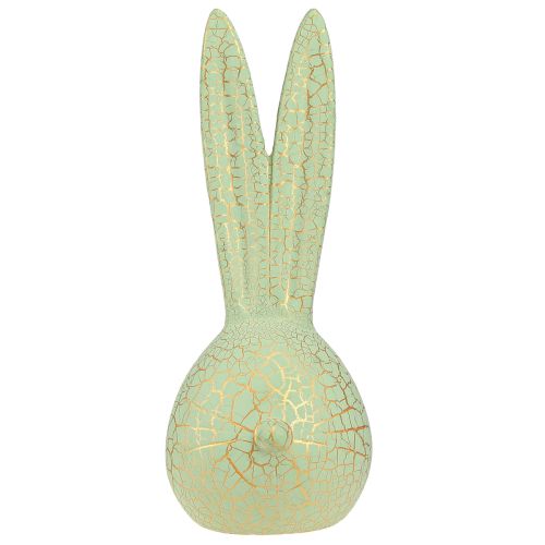 Product Rabbit Head Easter Bunny Decoration Mint Green Gold Crackle H28cm