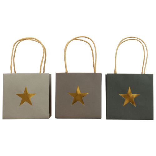 Product Paper bags with star and handle gray assorted 12×12×12cm 9pcs