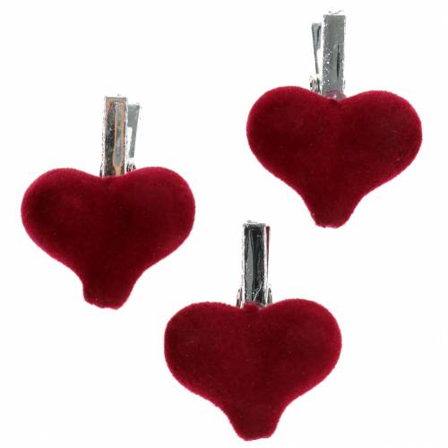 Decorative Heart with Clip Red 3cm 8 pcs