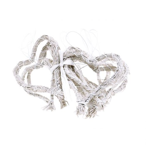 Product Bast heart to hang white 10cm 12pcs