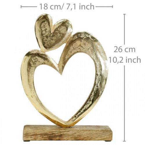 Floristik24 Metal heart golden, decorative heart on mango wood, table decoration, double heart, Valentine's Day